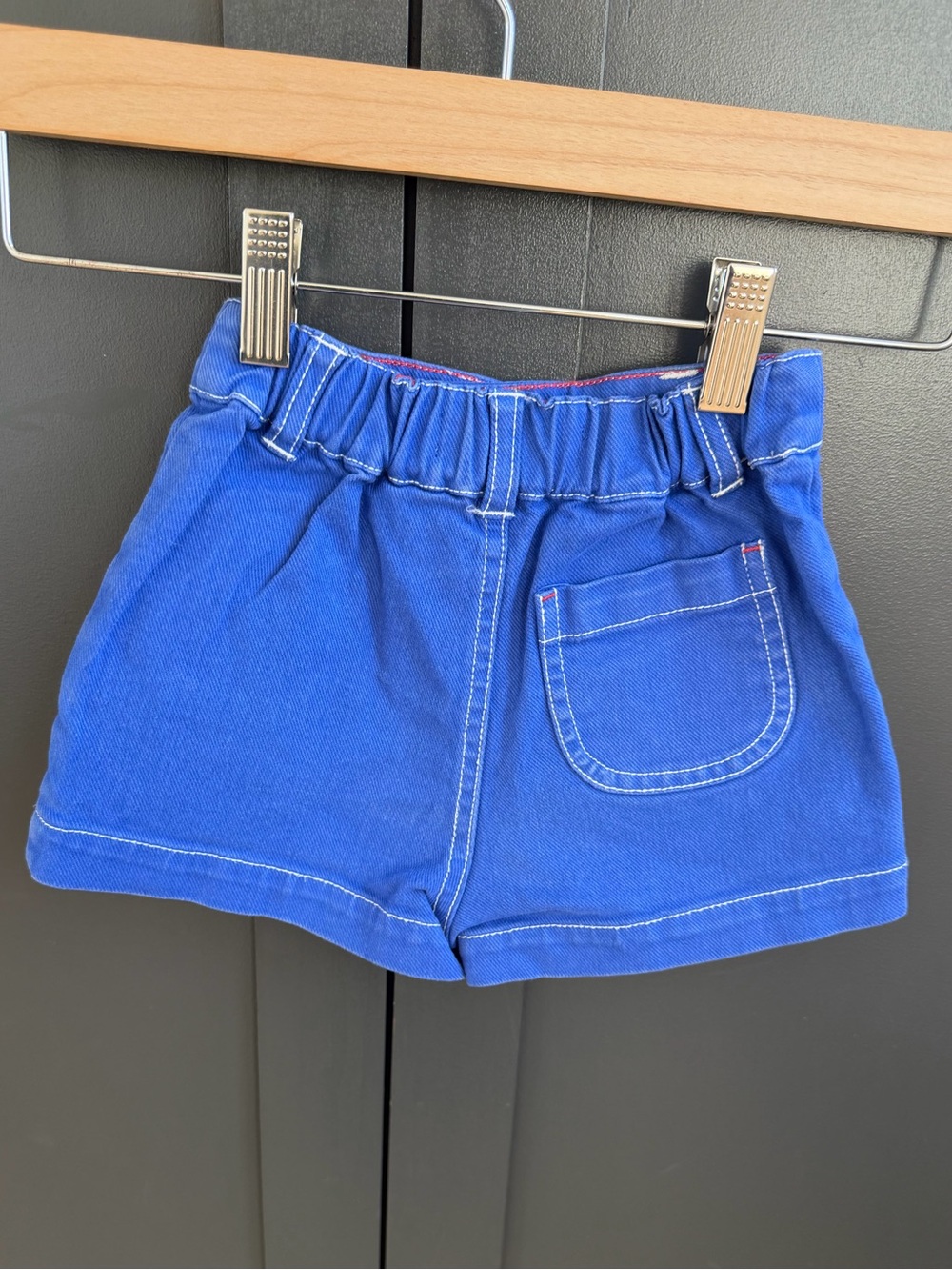 Mini Boden Royal Blue Cotton Girls' Shorts with Red Stitching 3 - Picture 4 of 7